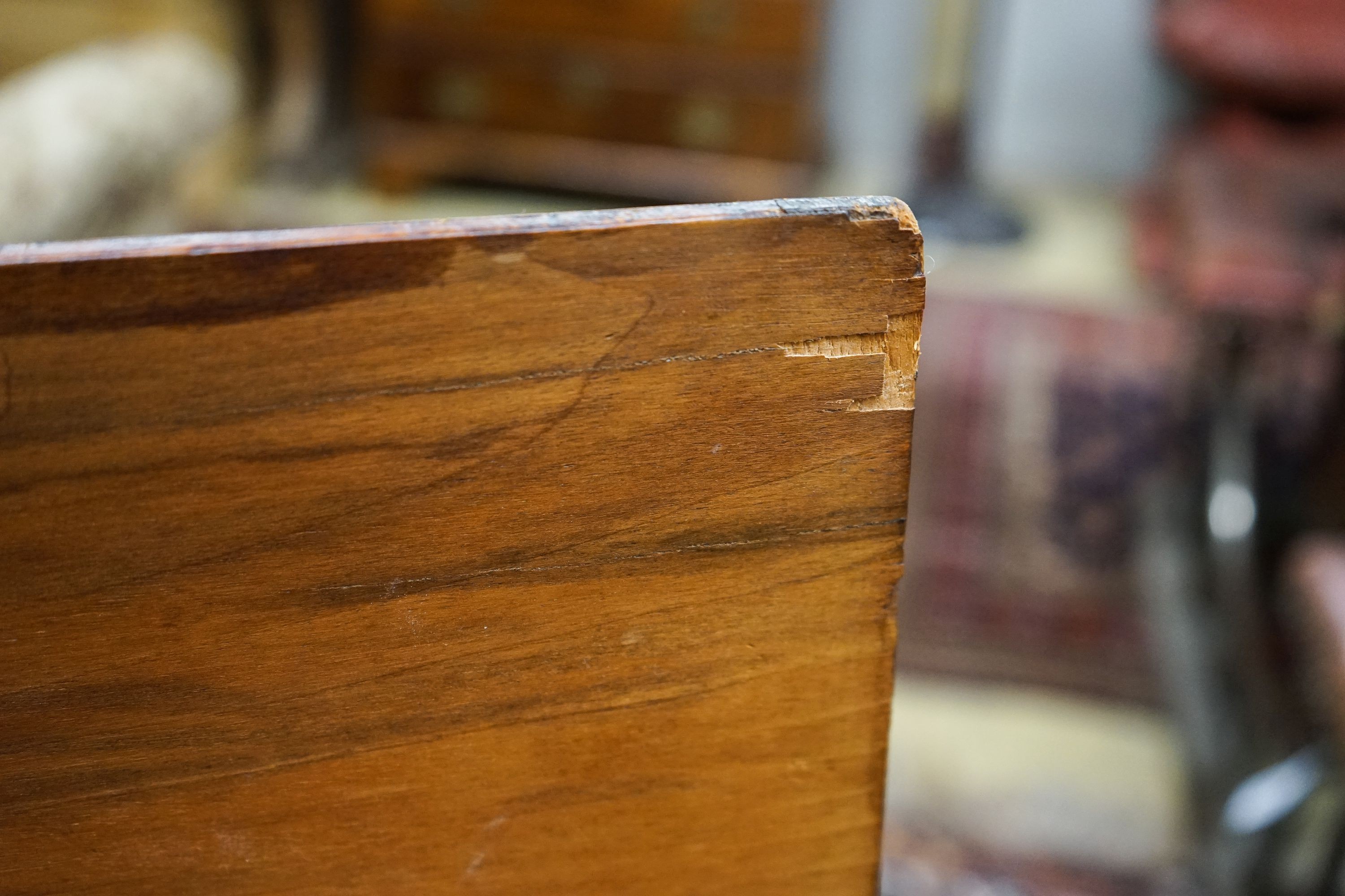 A Victorian parquetry inlaid walnut games / work table, width 48cm, depth 37cm, height 70cm